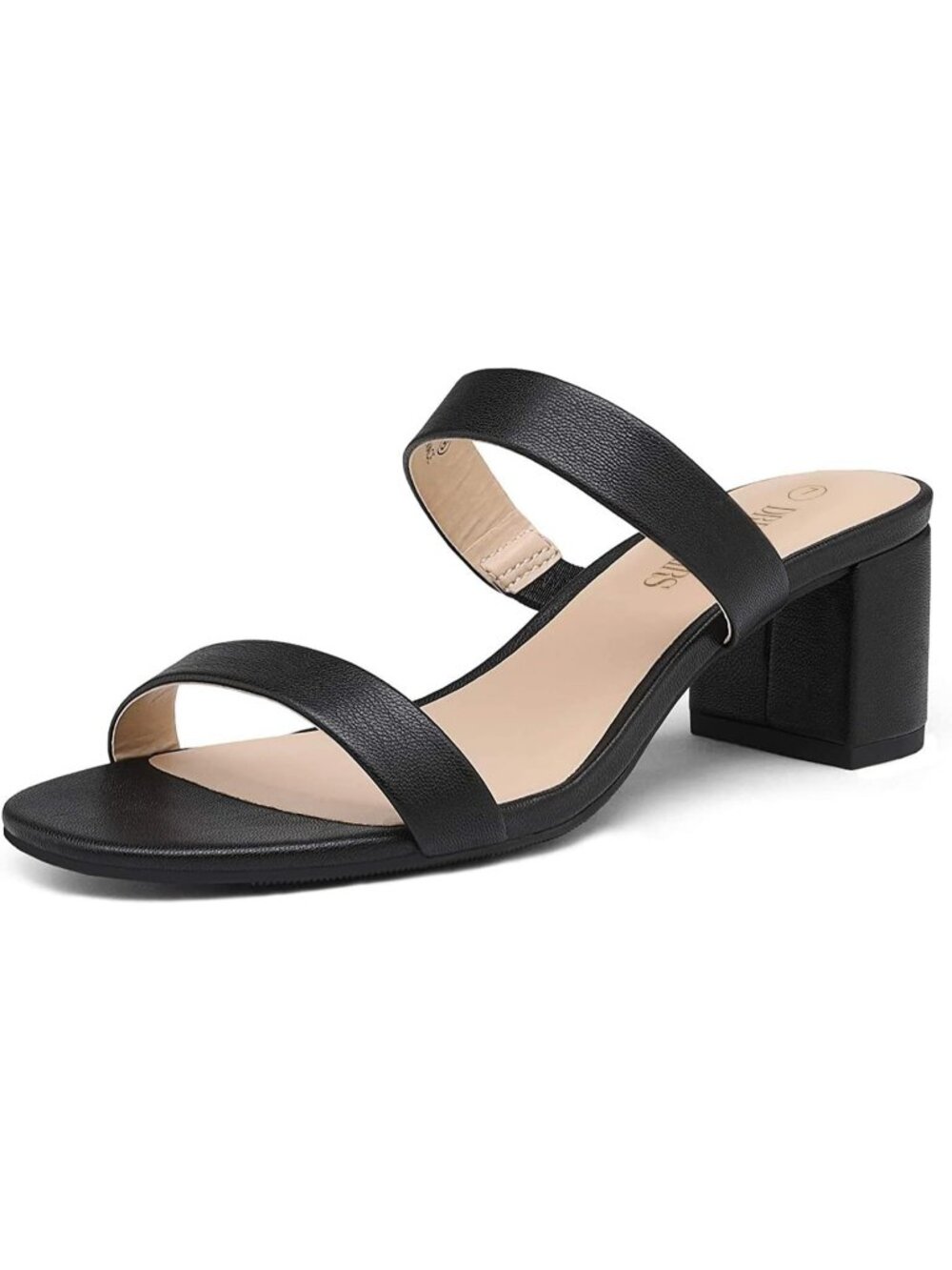 Women Black Pu Faux Leather Summer Comfort Open Toe Slip On Chunky Low Heel Pump